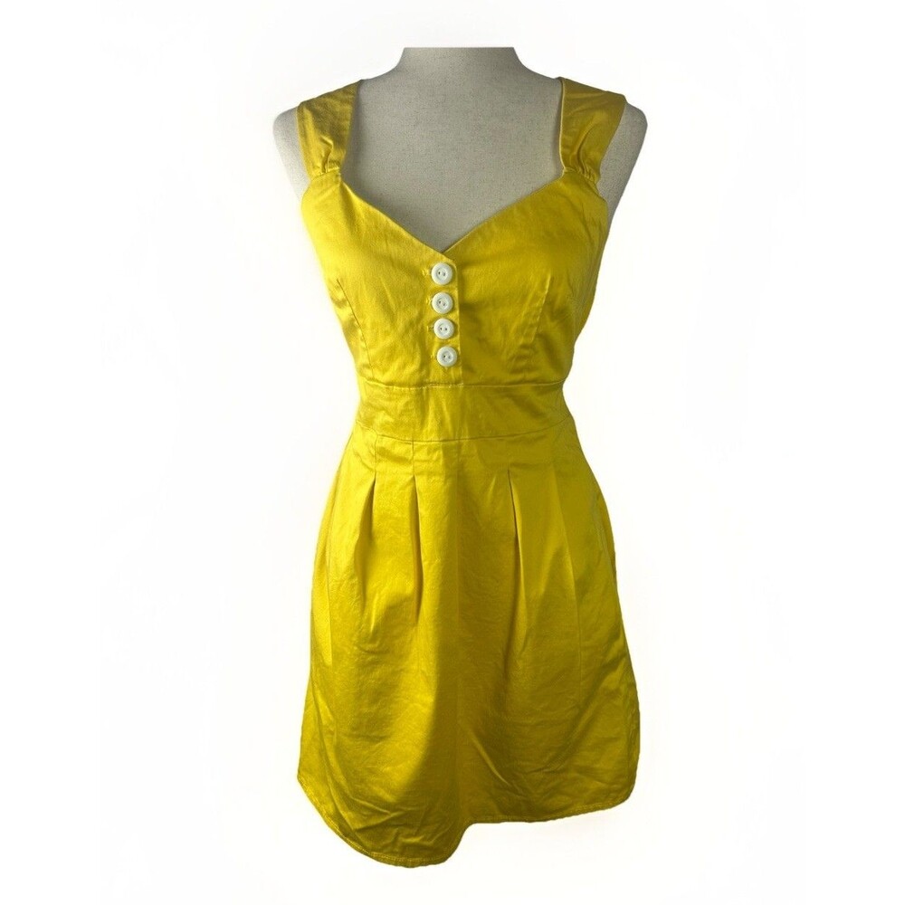 Pinup Retro Rocksteady Yellow White Fit & Flare Sundress Large 50s 60s Inspired